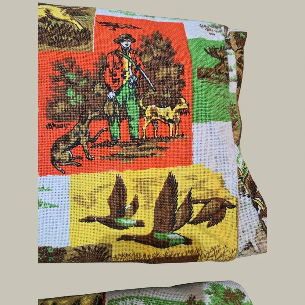 Vintage Hunting Equestrian Twin Size Bedspreads (Set 2) Lodge Cabin Scene